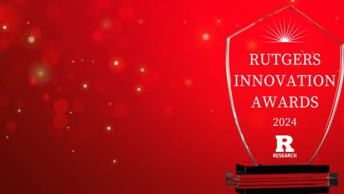 Rutgers Innovation Award plaque over a red background
