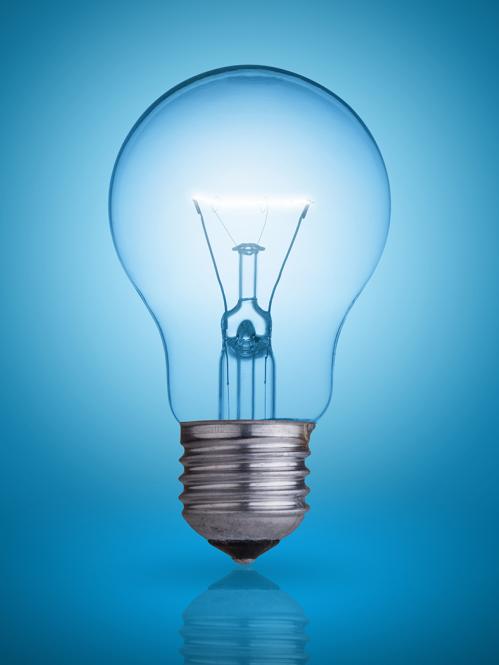 image of lightbulb with blue background 