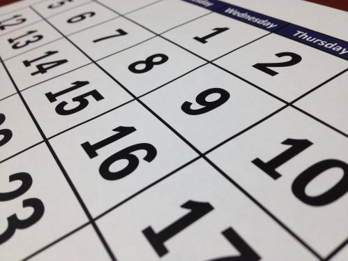 A close-up of a monthly calendar