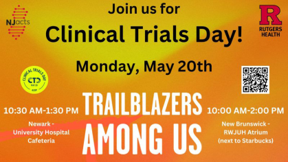 Infographic for Rutgers Health event Clinical Trials Day on May 20, 2024